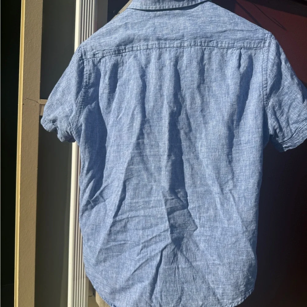 Report Collection Blue Linen Blend Short Sleeve Button Up Shirt Mens M - Picture 3 of 5